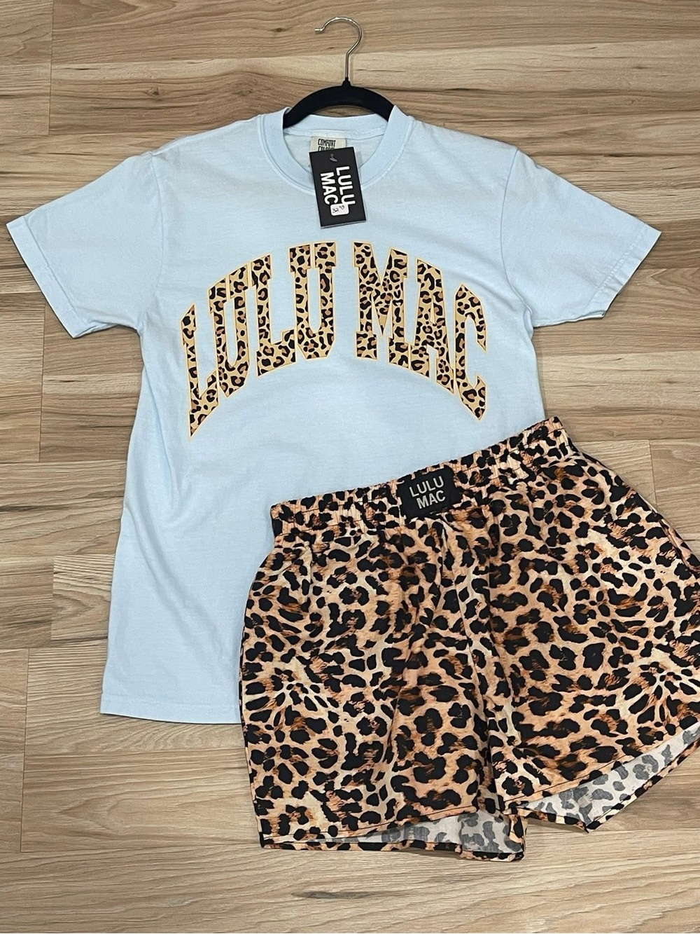 Lulu Mac Leopard Graphic Tee & Shorts Set - Light Blue & Leopard